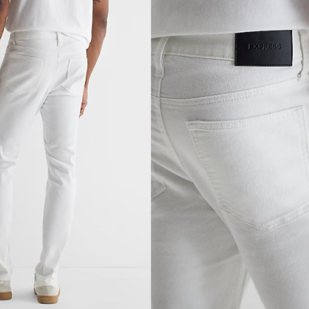 Express Mens White Distressed Skinny Jeans